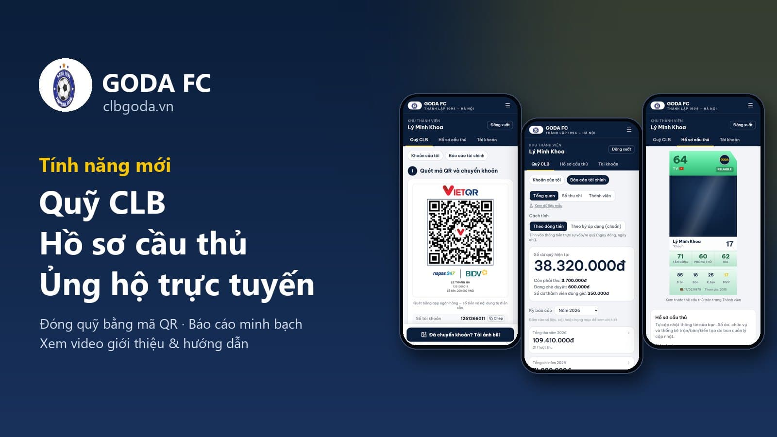 Ra mắt Quỹ CLB, Hồ sơ cầu thủ và Ủng hộ trực tuyến trên clbgoda.vn
